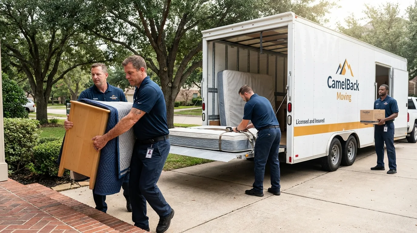 Crew loading residential truck for cross-state move from Donaldsonville, LA