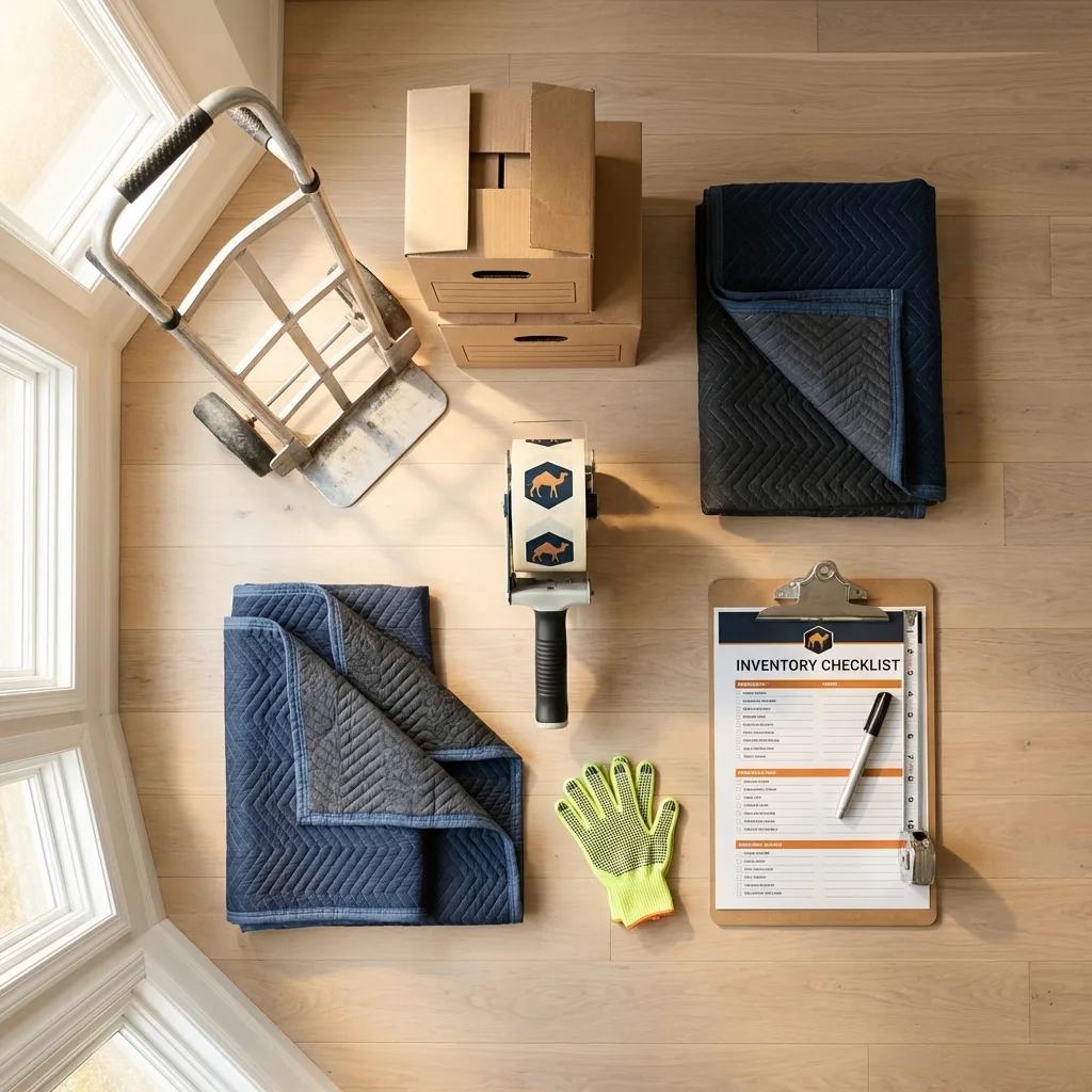 Professional moving supplies and packing materials layout for Donaldsonville residential relocations